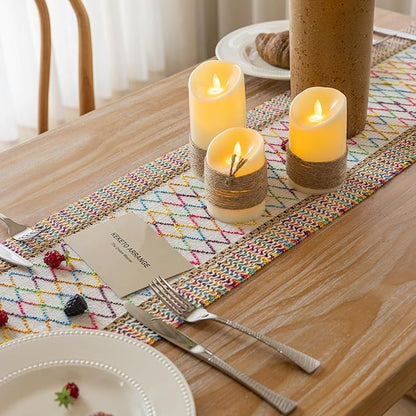 Boho Table Runner Colorful for Home Decor 12x90 Inches Farmhouse Macrame Burlap Jute Rustic Dining Kitchen Centerpiece Bohemian Decor French Country Baby Bridal Shower Decorations