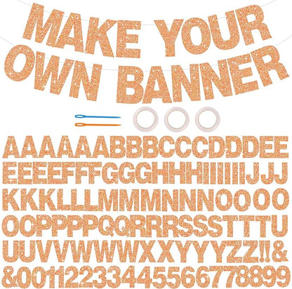 BEISHIDA 116 PCS Glitter Color Orange DIY Letter Banner Kit Make Your Own Banner，Including 111 Letters and Numbers 3 Rope and 6 Threading Device,Customized for Birthday Halloween Wedding Party Decor