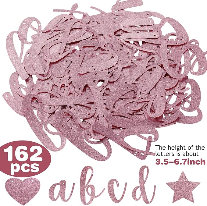 TaoBary 167 Pcs DIY Banner Kit Happy Birthday Glitter Banner Customizable Glitter Make Your Own Kit 162 Letters Symbols and Numbers 3 Rope for Birthday Halloween Wedding Christmas(Rose Gold)
