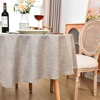 Fitable Faux Linen Round Tablecloths 90 Inch, 6 Pack - Fabric Textured Table Clothes for Round Folding Tables, Washable Neutral Table Covers for Wedding, Party, Banquet, Birthday, Nature Color