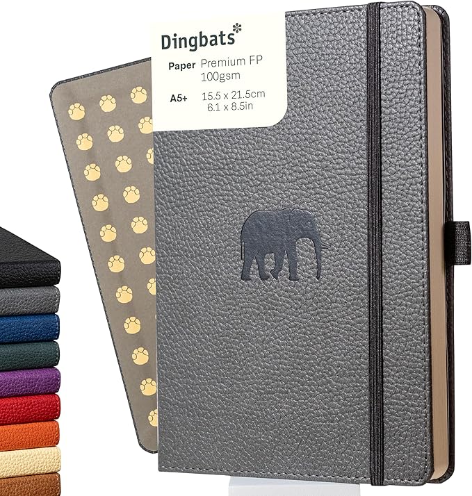 Dingbats* Wildlife Grid Writing Journal Notebook A5 - Vegan Leather Hardcover - Ideal for Work, Travel - Pocket, Elastic Closure, & Bookmark