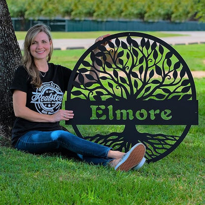 RealSteel Personalized Metal Wall Art - Custom Tree of Life Design with Family Name - Circular Metal Sign - Personalized Wedding, Anniversary, or Housewarming Gift (36")