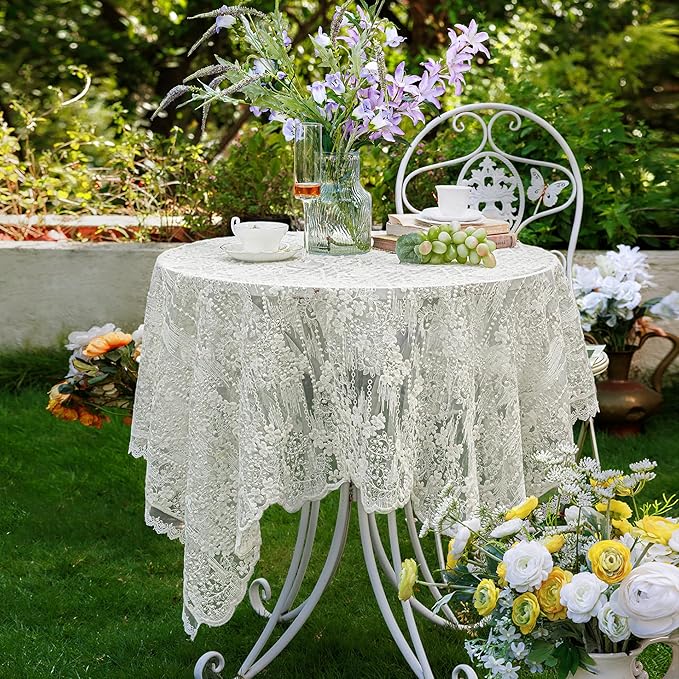 Lace Embroidered Tablecloth. Square Lace Vintage Tablecloth Dustproof Table Protector for Kitchen Dining Room Party Banquet Home Picnic Wedding Decoration (Creamy White 35.5×35.5 inch)