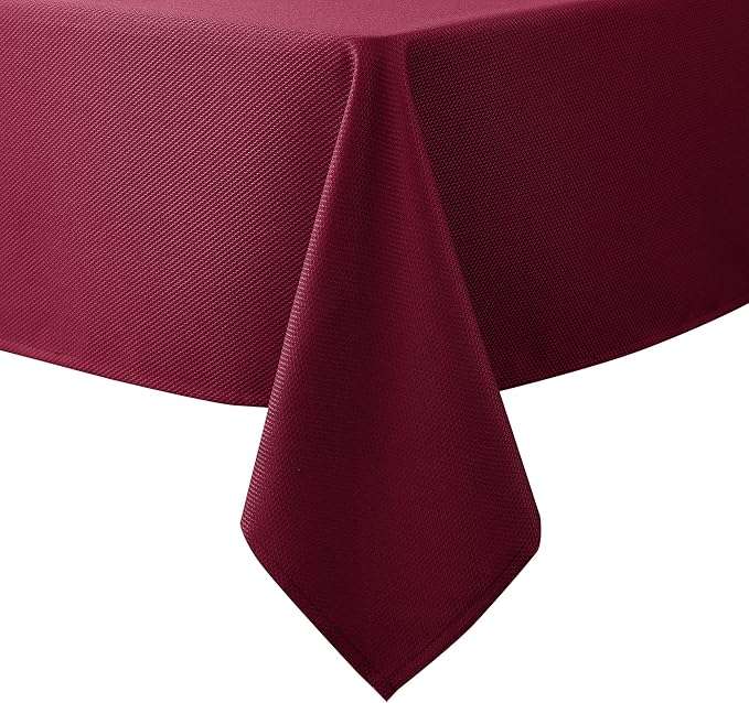 Biscaynebay Textured Fabric Christmas Rectangle Tablecloths 60x84 Inches, Burgundy Water Resistant Tablecloths for Dining, Kitchen, Wedding, Parties etc. Machine Washable