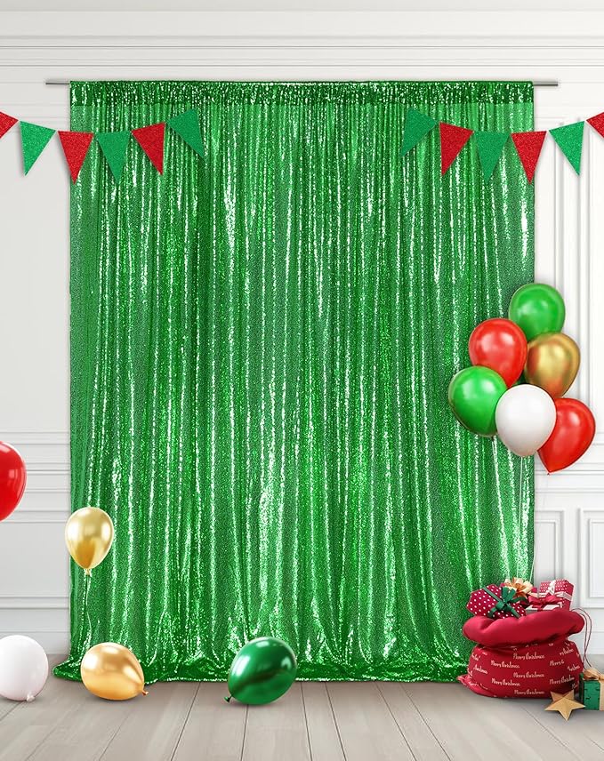 Eternal Beauty Green Sequin Backdrop, 6x8 Ft Glitter Background Curtains for Shimmer Photography Party Wedding Birthday Back Drop Decor