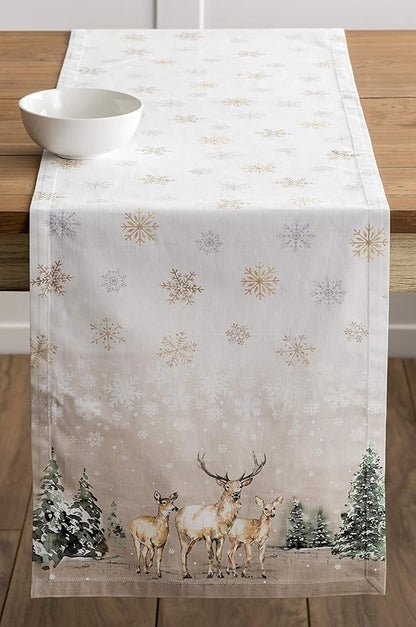 Maison d' Hermine Table Runner 100% Cotton Single Layer Table Runners 60 inches Long for Thanksgiving Christmas Decorations Home Kitchen Dining Party Wedding (Deer in The Woods, 14.5" x 60")