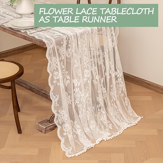 Jayla White Lace Tablecloth for Rectangular Tables, Vintage Style Wedding Table Cloths for Reception, Baby Shower, Birthday Party, Formal Dining, Dinner Parties 60 X 84 Inches