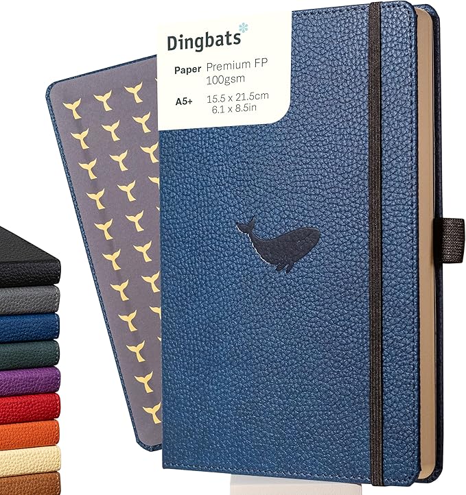 Dingbats Wildlife Dotted Journal A5 - Vegan Leather Hard Cover, Ideal for Work, Travel - Pocket, Elastic Closure, Bookmark