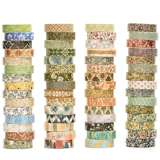 YUBBAEX 60 Rolls Value Washi Tape Pack Retro Arts Masking Tape Basic Patterns Decorative for DIY Crafts, Bullet Journal Supplies, Planners, Scrapbook, Card/Gift Wrapping (Retro Baroque)