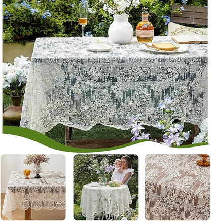 Lace Embroidered Tablecloth. Rectangle Lace Vintage Tablecloth Dustproof Table Protector for Kitchen Dining Room Party Banquet Home Picnic Wedding Decoration (Creamy White 78.5×53 inch)