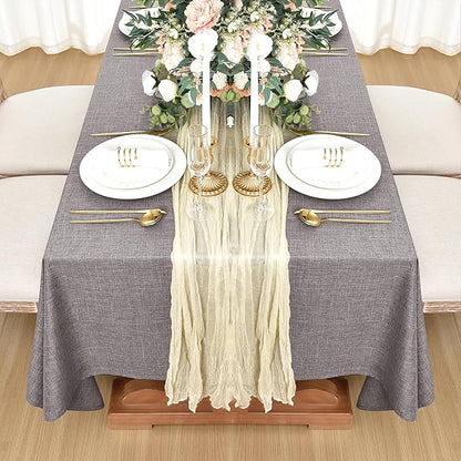 Fitable Faux Linen Tablecloths for Rectangle Tables: Water & Stain Resistant Farmhouse Table Cloth, Washable Burlap Textured Table Covers for Kitchen Dining Party(2 Pack, 60x120 Inch, Stone)