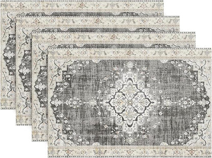 Snycler Table Runner Boho Table Runners Vintage Elegant Farmhouse Table Center Linen Decor for Home Dining Party Entrance (12x18 Inch ,Set of 4) Black