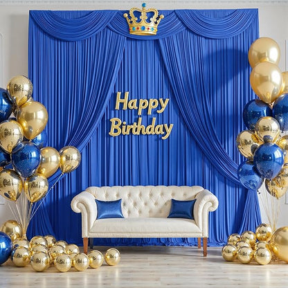 10x10 ft Wrinkle Free Royal Blue Backdrop Curtains for Party Background, Silky Polyester Blue Photo Backdrop Drapes 2 Panels Back Drop Cloth for Wedding Birthday Photography Baby Shower Decor