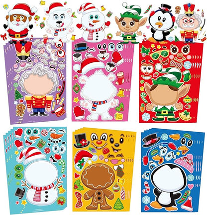 JOYIN 24 Pcs Christmas Make-a-face Stickers, Make Your Own Characters Mix and Match Sticker Sheets with Santa Claus, Snowman, Reindeer, Elf for Kids Party Favors, Holiday Presents, Class Activities