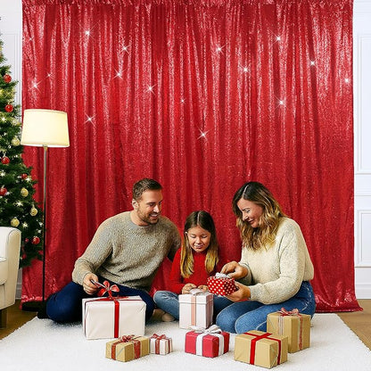 SquarePie Sequin Backdrop Less Transparent Background Sparkly Curtain for Wedding Christmas Party 6FT x 6FT Red