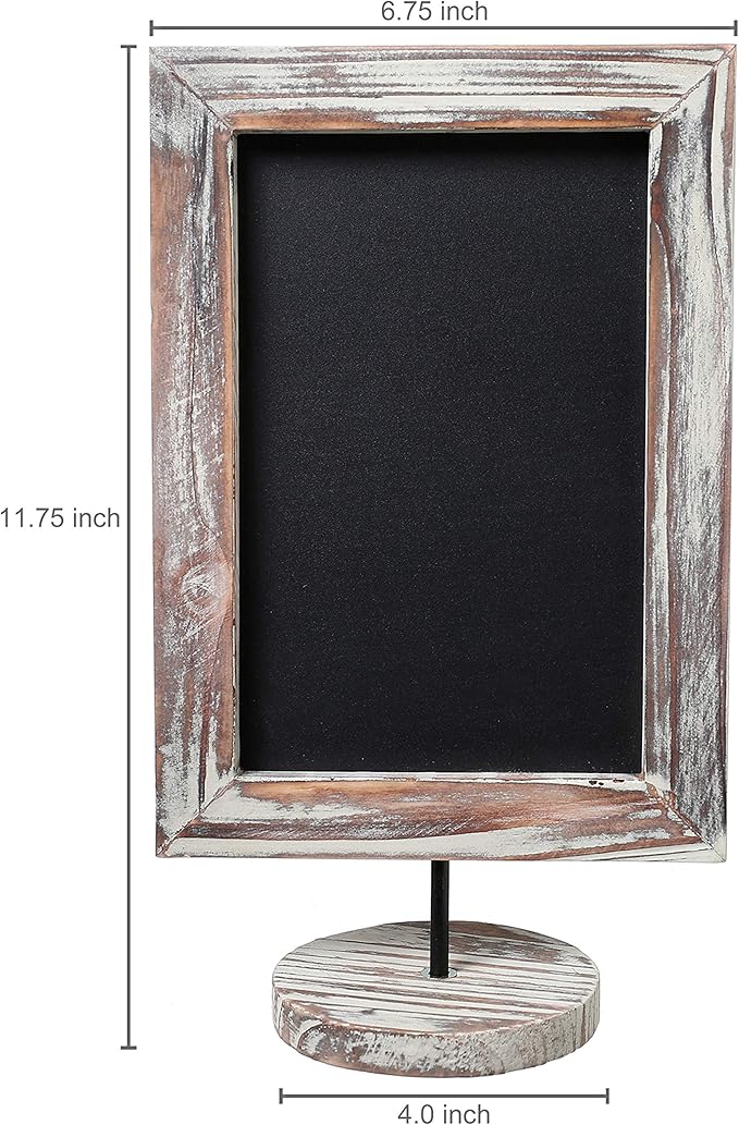 MyGift Set of 3 Tabletop Chalkboard Sign with Torched Wood Frame and Round Base, Decorative Wedding Table Place Card Signage, Rustic Small Kitchen Countertop Memo Board