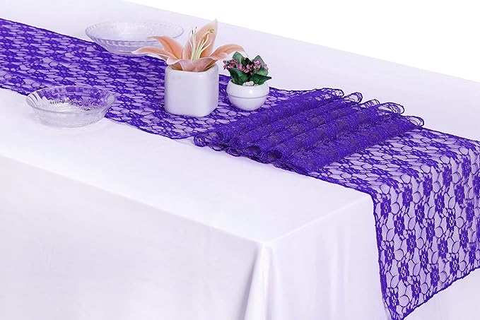 MDS Pack of 25 Wedding 12 x 108 inches Lace Table Runner for Wedding, Decorations for Birthday Parties, Banquets, Graduations, Engagements, and Runners fit Rectangle, Round Table- Royal Blue