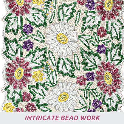 Luxury Beaded Table Runner - 13x36 Inches Handcrafted Spring Floral Design with Glass Beads & Polyester Back - Elegant Table Decor for Dining, Coffee Table & Events (Multi) - CLEENTABLE