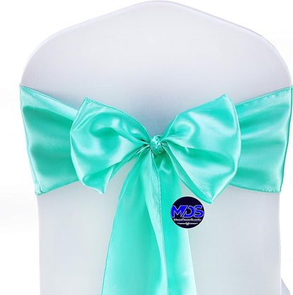 MDS Pack of 75 PCS Satin Chair Sashes Charmeuse Sateen Dining Chair Bows Ribbon Ties Back Sash for Wedding Party Birthday Home Hotel Restaurant Banquet Decoration (7 x 108 Inch, Sea Green)