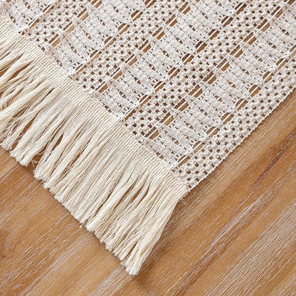 Boho Table Runner White for Home Decor 12x48 Inches Farmhouse Macrame Burlap Jute Rustic Dining Kitchen Centerpiece Bohemian Decor French Country Baby Bridal Shower Decorations