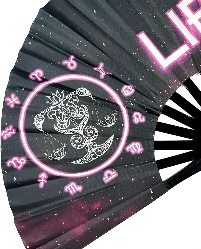 DeFlare | Cosmic Zodiac Rave Fan | Zodiac Sign Hand Fan | Astrology Rave Fan | Hand Fan | Large Rave Fan | Large Clacking Fan