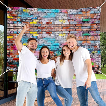 Colorful Graffiti Brick Wall Backdrop Banner - Abstract Street Art Photography Background for Hip Hop Party, 80s 90s Disco, Birthday Wedding Decor, Studio Props & Booth Supplies 98x65 Inch