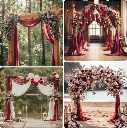 Wedding Arch Draping Fabric 1 Panel 28.7" x 20FT Burgundy Sheer Chiffon Backdrop Drapes for Wedding Ceremony Birthday Party Bridal Shower Outdoor Decoration