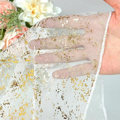 LOMOHOO 10 Ft Gold Table Runner, Golden Sheer Sequin Table Runners 120 Inches Long Glitter Metallic Foil Lace Fabric Table Decor for Birthday Party Wedding Anniversary Centerpiece (3pcs)