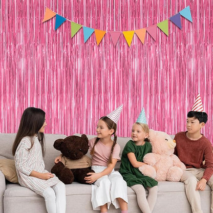8 Pack Pink Backdrop, 3.28 FT x 7.05 FT Pink Birthday Decorations, Metallic Pink Backdrop for Photoshoot Foil Curtains Party Streamer, Bachelorette Decorations Birthday Photo Booth Props