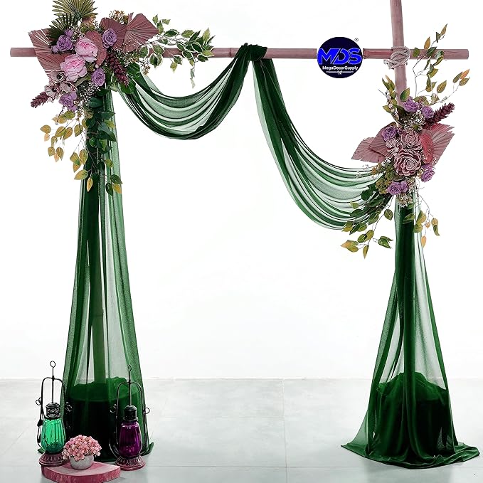 MDS Halloween Chiffon Draping Fabric - 2 Panel, 30" Wide x 40ft Long - Sheer Spooky Arbor & Canopy Drapery for Haunted House Backdrops, Party Ceilings, DIY Costumes & Themed Events - Hunter Green