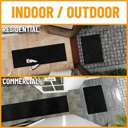 Ottomanson 2' x 25' Hallway Runner with Scraper Pile Extra Durable Non-Slip Rug Mat for Indoor & Outdoor Use - Ideal for Kitchen, Entryway, Patio & Garage - High-Traffic Carpet, Black