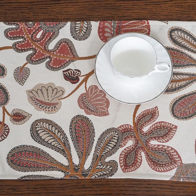 Mika Home Tropical Leaf Table Runner for Home Decor 13X90 Inches Coral Brown Seasonal Dining Table Decoration for Home