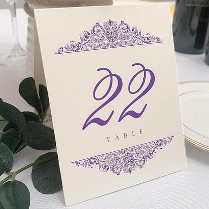 Paisley Wedding Table Numbers (Select Color/Quantity), Champagne, Purple, 1-10, Double Sided, Tent or Use in a Stand, Great for Parties & Restaurants - Made in the USA
