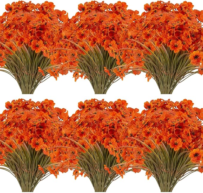 20 Bundles Artificial Fall Flowers Outdoor UV Resistant Fake Flowers No Fade Faux Plastic Plants Garden Porch Window Box Decorating (Fall Brown