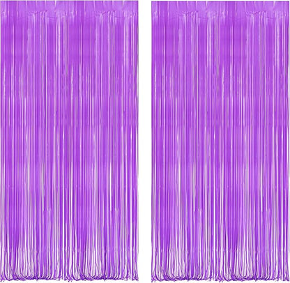 BRAVESHINE Tinsel Photo Backdrop Curtains - 2Pcs 3.2x8.2ft Pastel Purple Foil Fringe Streamer Curtain for Halloween/Easter Birthdays Bachelorette Valentines Mermaid Butterfly Party Decorations