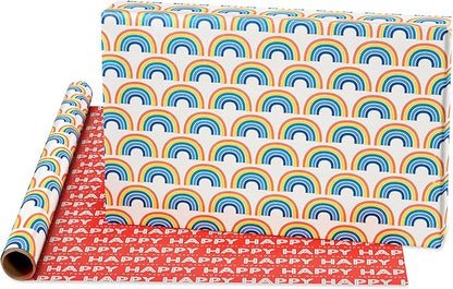 American Greetings 160 sq. ft. Reversible Wrapping Paper Set for Birthdays and All Occasions, Rainbow, Polka Dots, Stripes and Ombre (4 Rolls, 30 in. x 16 ft. each)