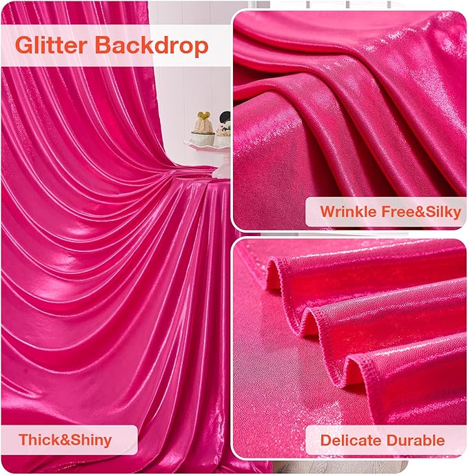 20x10FT Glitter Hot Pink Backdrop Curtain for Parties, Wrinkle Free Thick Fuchsia Sequin Backdrop, 4 Panels 5x10FT Shimmer Photo Back Drop Drapes for Barbie Party Wedding Photography Background