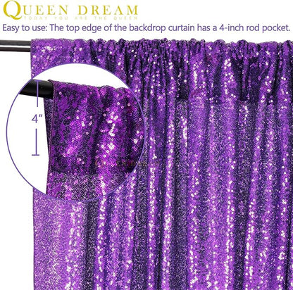 Purple Sequin Backdrop 4 Panels 2FTx8FT Photo Background Glitter Party Backdrop Curtains for Wedding Baby Shower Stage Decorations