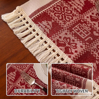Placemats Set of 4,Christmas Tree Placemat with Tassel Fringe,Gift Placemats for Coffee Table Western Restaurant