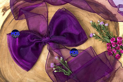 MDS Pack of 125 PCS Organza Chair Sashes Wider Dining Chair Bows Ribbon Tie Back for Wedding Party Birthday Bridal Shower Reception Event Banquet Home Chair Cover Decoration - Dark Purple