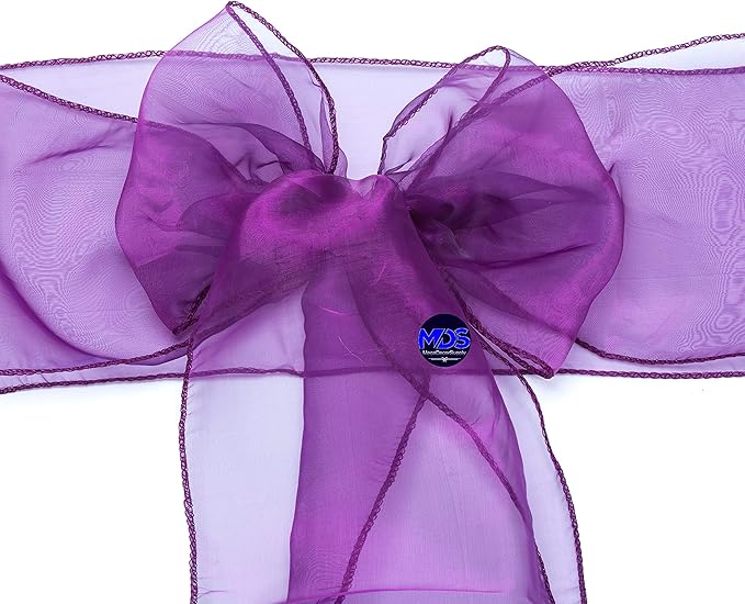 MDS Pack of 25 PCS Organza Chair Sashes Wider Dining Chair Bows Ribbon Tie Back for Wedding Party Birthday Bridal Shower Reception Event Banquet Home Chair Cover Decoration - Dark Purple