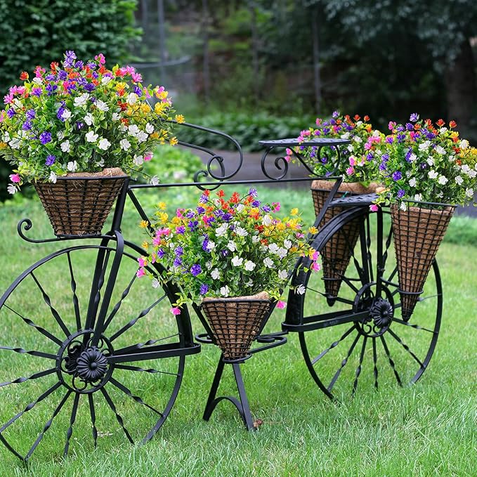 AmyHomie 20 Bundles Artificial Flowers for Outdoor Outside Spring Summer Decoration UV Resistant Faux Flowers No Fade Fake Plastic Plants Garden Porch Window Box Decorating