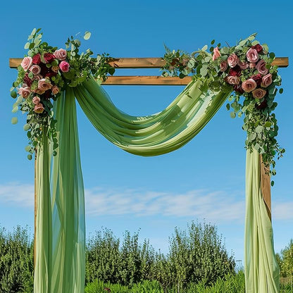 Wedding Arch Draping Fabric 3 Panels 28.7" x 20FT Sage Green Sheer Chiffon Backdrop Drapes for Wedding Ceremony Birthday Party Bridal Shower Outdoor Decoration