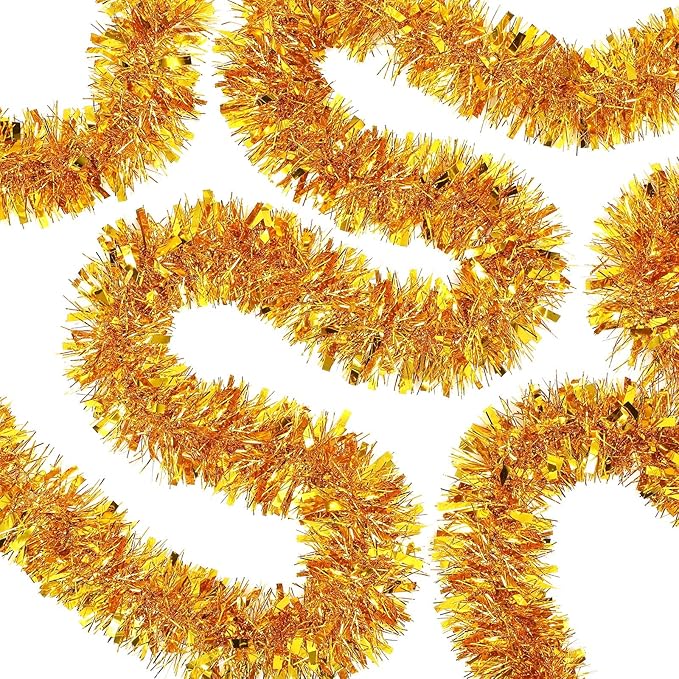 72 Feet Christmas Tinsel Garland Shiny Metallic Tinsel Twist Garland Streamers Ornaments Long Glitter Christmas Tree Hanging Decorations for Party Holiday Wedding Birthday Tree Wall Rail (Gold)