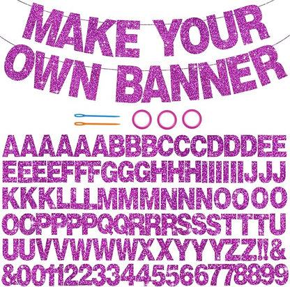BEISHIDA 116 PCS A-Z Glitter Purple DIY Letter Banner Kit Make Your Own Banner，Including 111 Letters and Numbers 3 Rope and 2 Threading Device,Customized for Birthday Graduation Wedding Party Decor