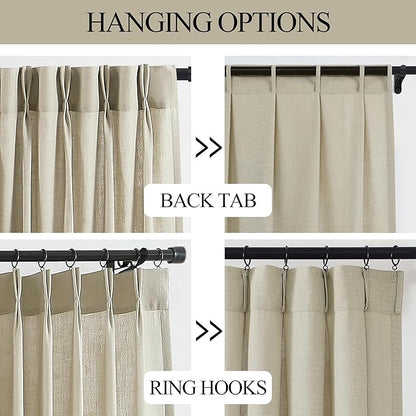 Vision Home Sand Pinch Pleated Semi Sheer Curtains Textured Linen Blended Light Filtering Window Curtains 84 inch for Living Room Bedroom Pinch Pleat Drapes with Hooks 2 Panels 40" Wx84 L,Camel Beige