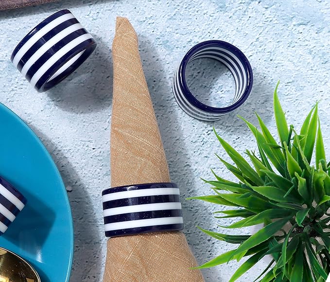 Set of 12 Epoxy Napkin Rings – Elegant Navy Blue & White Napkin Holders for Table Decor, Parties, Weddings & Dining - Modern Round Serviette Rings for Home & Holiday Celebrations - CLEENTABLE