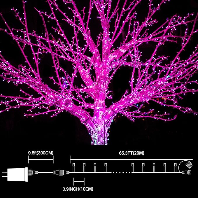 LAMPHOME 66ft Christmas Decorative Mini Lights,200 LED Transparent Wire Fairy Starry String Lights Plug in, 11 Lighting Modes, for Indoor Outdoor Xmas Tree Wedding Party Decoration (Pink)