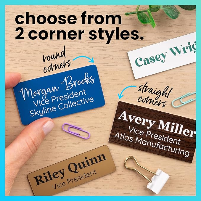 ExcelMark Custom Name Tag - Engraved Name Badge with Pin or Magnetic Backing, 16 Colors, 6 Fonts, and 2 Sizes to Choose from (Silver w/Black Letters, 1.5"x 3")