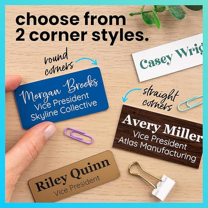 ExcelMark Custom Name Tag - Engraved Name Badge with Pin or Magnetic Backing, 16 Colors, 6 Fonts, and 2 Sizes to Choose from (Green w/White Letters, 1"x 3")